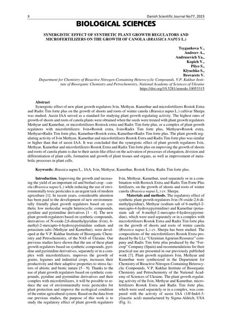 Pdf Synergistic Effect Of Synthetic Plant Growth Regulators And Microfertilizers On The Growth