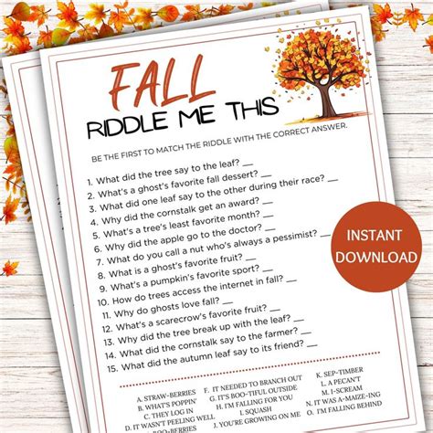 Fall Riddle Me This Fall Riddles Fall Games Fall Party Game Fall
