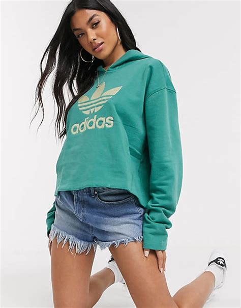 Adidas Originals Premium Trefoil Cropped Hoodie In Green Asos