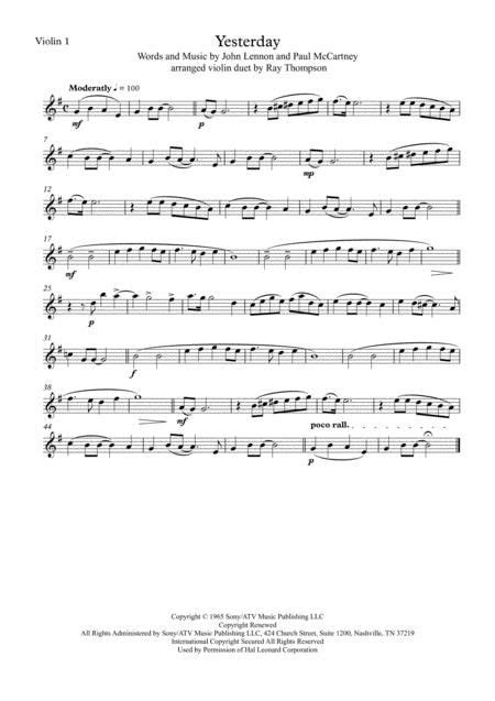 Beatles Yesterday Violin Duet By The Beatles Digital Sheet Music