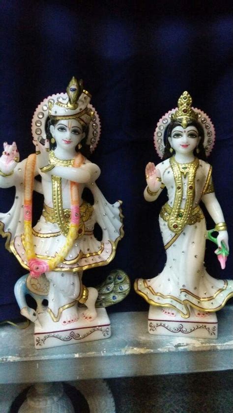 White Painted 3ft Radha Krishan Marble Statue For Worship At Rs 14200