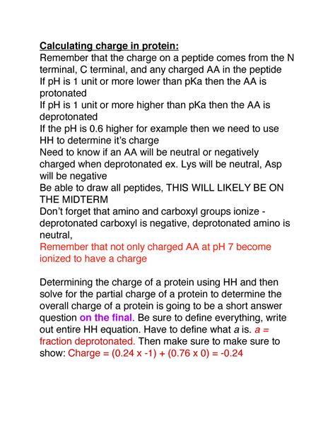 Good Bioc 2580 Midterm Review Notes Calculating Charge In Protein