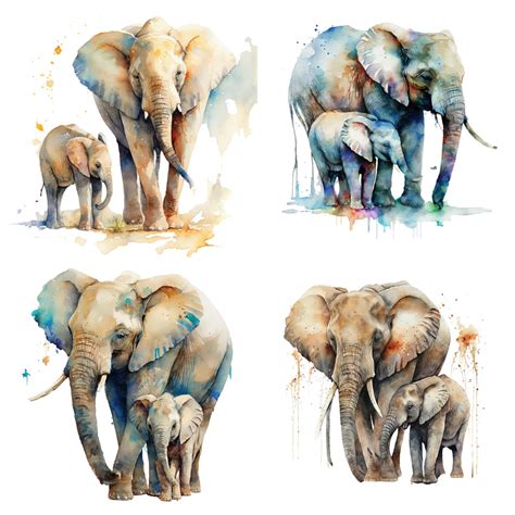 Mom and Baby Elephant Watercolor, Digital Downloads, Clipart PNG - Etsy