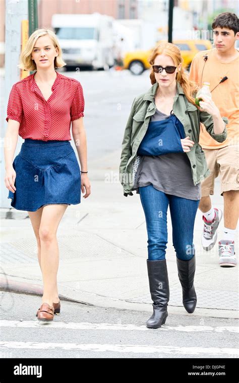 Jess Weixler And Jessica Chastain On The Set Of Her New Movie The