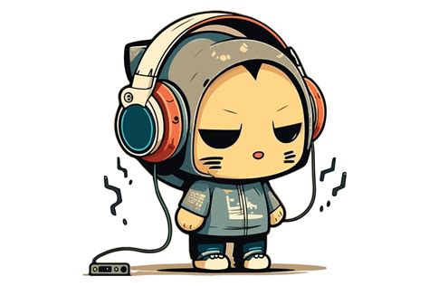 Cat Wearing Headphones Vector Illustration Vector Art At Vecteezy