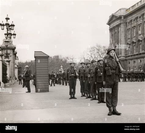 Ww World War Ii Raf Regiment On Guard At Buckingham Palace Stock