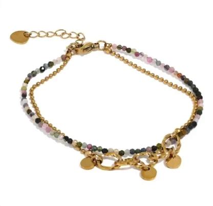 Bracelet Multirangs Pierres Naturelles Bijoux Mode Femme