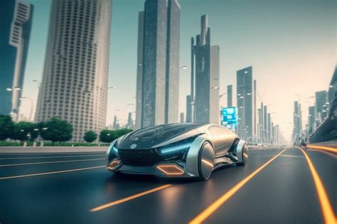 Coche eléctrico rápido con software de sensor autónomo futurista que