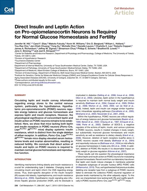 Direct Insulin and Leptin Action on Pro-Opiomelanocortin Neurons Is Required for Normal Glucose ...