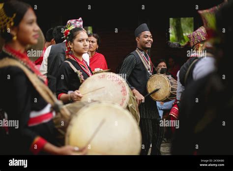 Bhaktapur Nepal 5th Oct 2022 Nepalese Musicians Perform During The