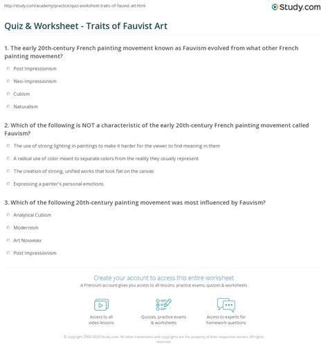 Quiz And Worksheet Traits Of Fauvist Art