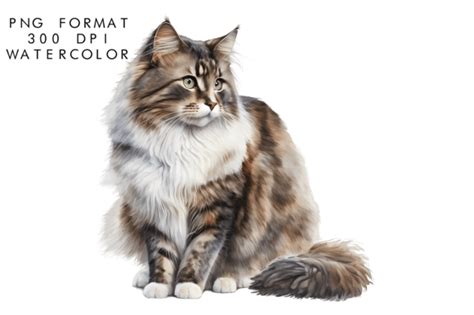 Watercolor Norwegian Forest Cat Clipart Graphic By Watercolorbykr