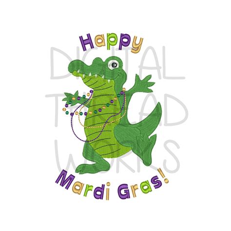 Happy Mardi Gras Alligator Embroidery Design For 4x4 5x7 And Etsy