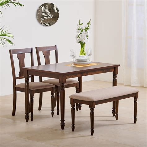 Buy Helios Zoe Solid Wood 4 Seater Dining Set With Chairs And Bench