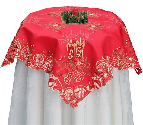 Amazon Creative Linens Holiday Christmas Embroidered Poinsettia