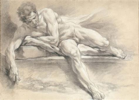 Study Of A Nude Man Lying On A Stone Bench