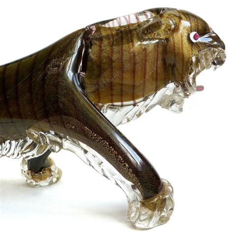 Rare Murano Black And Gold Flecks Italian Art Glass Tiger Sculpture For Sale At 1stdibs