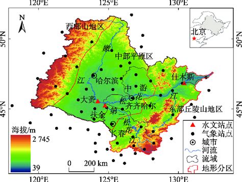 Map of the Songhua River Basin and the distribution of meteorological ...