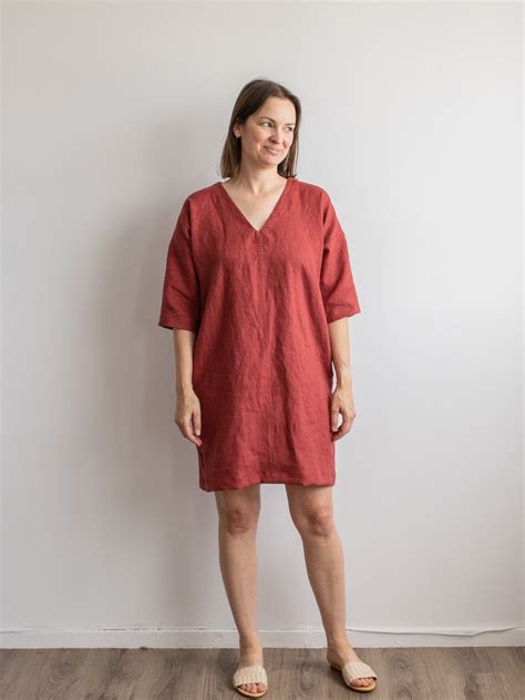 Linen V Neck Dress — Korinne Vader