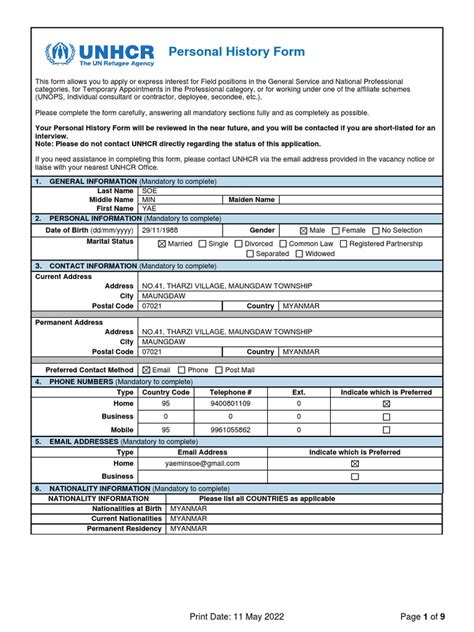 Unhcr P11 Form Pdf Employment Academic Degree