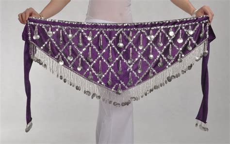 Bl006 Multi Colors Silver Coins Velvet Triangle Belly Dance Hip Scarf