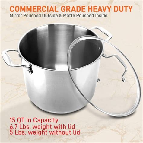 NutriChef Heavy Duty 15 Quart Stainless Steel Stock Pot With Handles