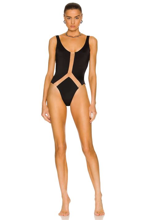 Norma Kamali Super Low Back Nude Insert Mio One Piece Swimsuit In Black Nude Mesh FWRD