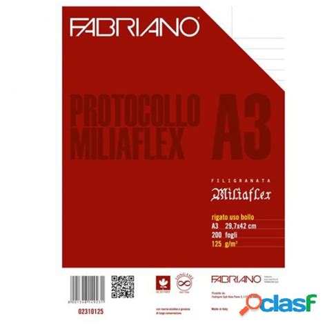 Foglio Protocollo A4 Uso Bollo 125 Gr Fabriano Conf 200