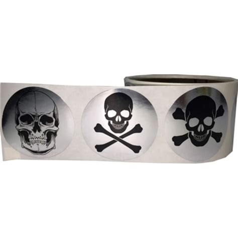 Large Silver Skull Crossbones Stickers 2" Round | In Stock Labels