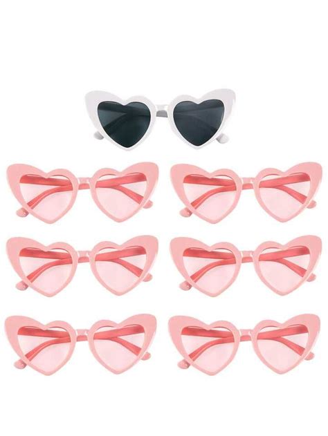 7pcs Pink Party Heart Shaped Sunglasses