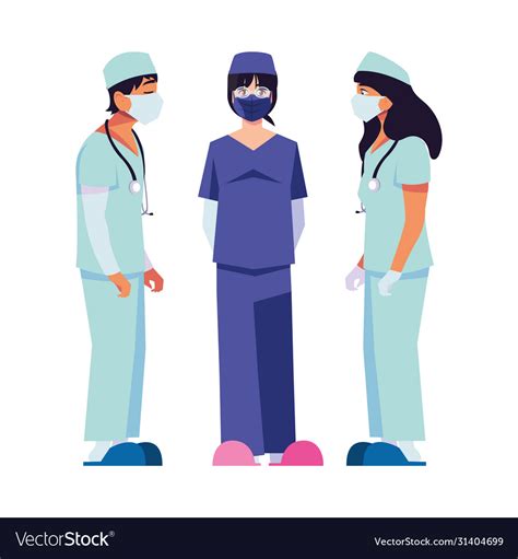 Female And Male Doctors With Uniforms Masks Vector Image