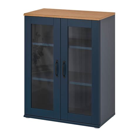 Skruvby Cabinet With Glass Doors Black Blue X Ikea