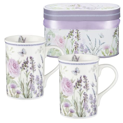 Zestaw 2 kubków porcelanowych W Pudełku Ozdobnym Lavender 300 Ml VILLA