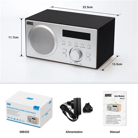 August MB420 Radio FM DAB DAB Bluetooth et Réveil Bois noir