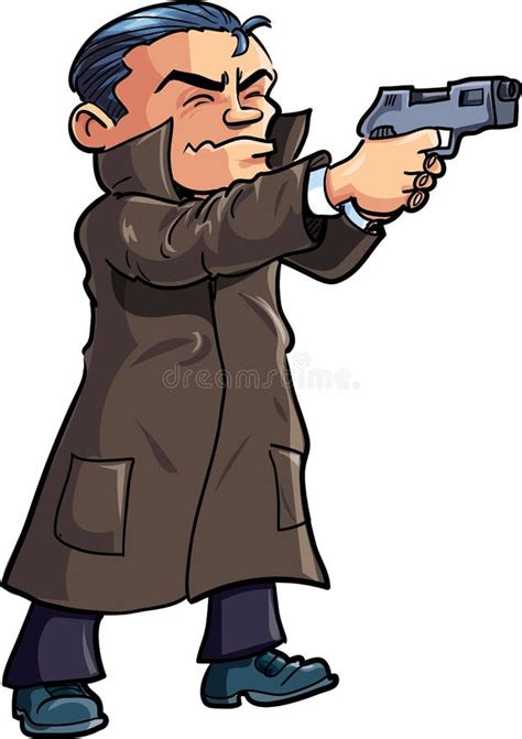 Cartoon Agent in a Coat with a Gun Stock Illustration - Illustration of hair, detective: 43219323