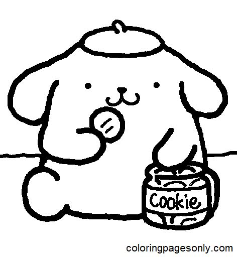 Pompompurin Eating Cookie Coloring Page Free Printable Coloring Pages