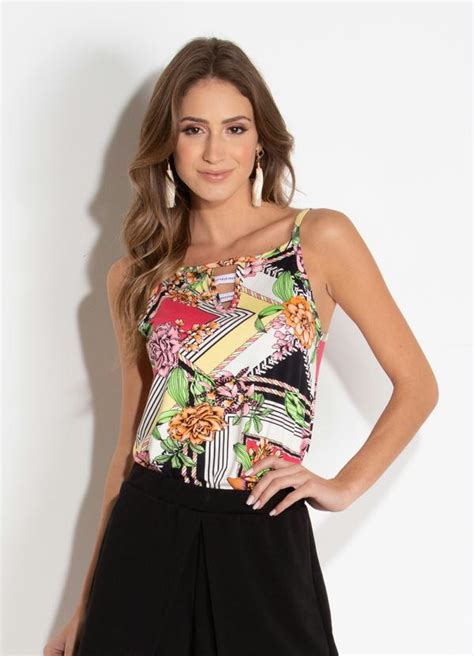 Blusa de Alças Tiras no Decote Lenço Quintess