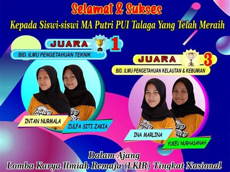 Siswi MA Putri PUI Talaga Juara Nasional Lomba Karya Ilmiah Remaja BRIN