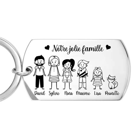 Porte clé famille personnalisé avec personnages en métal inox Porte