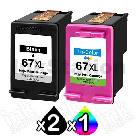 Hp 3 Pack 67xl Compatible High Yield Inkjet Cartridges 3ym57aa 3ym58aa 2bk1cl Ink