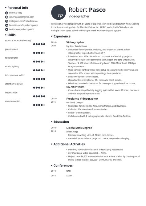 Videographer Resume Template And Guide 20 Examples