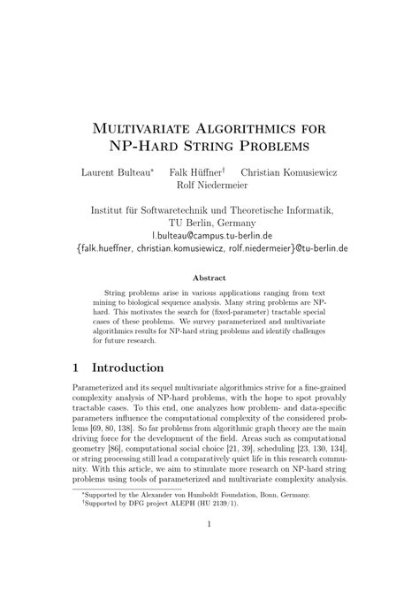 (PDF) Multivariate Algorithmics for NP-Hard String Problems