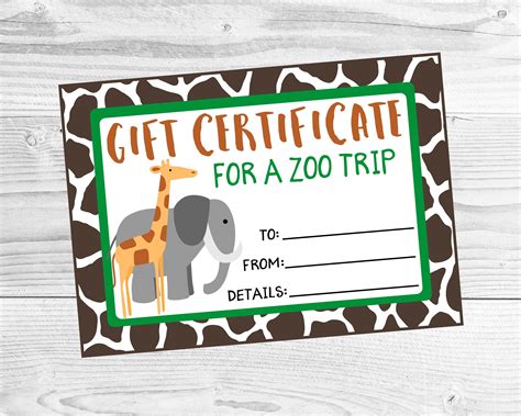 Printable T Certificate For A Zoo Trip Or Zoo Membership Etsy