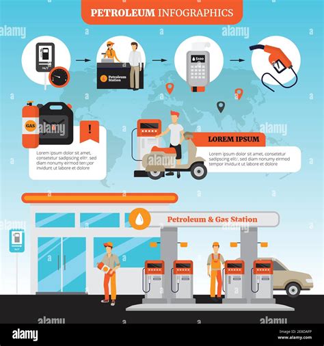 Juego de infografía de gasolinera con símbolos de equipo de gasolinera