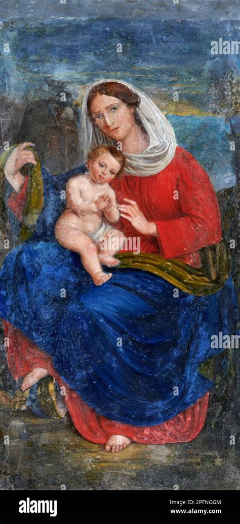 Madonna Col Bambino Affresco Pittore Bresciano Del Xvi Secolo