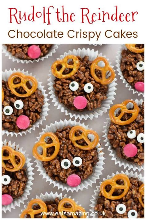 Easy Rudolf Reindeer Chocolate Crispy Cakes Recipe Christmas Baking