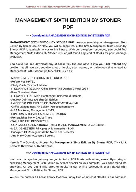 PDF MANAGEMENT SIXTH EDITION BY STONER PDF Cartesians Biz Ctfile