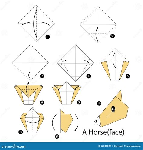 Instruções Passo a Passo Como Fazer O Cavalo Do Origâmi Ilustração do