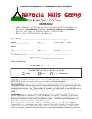 Fillable Online ALL Participants In Miracle Hills Camp Must Have A