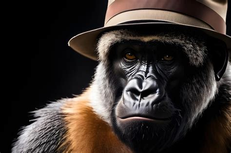 Premium AI Image A Gorilla Wearing A Hat And A Hat